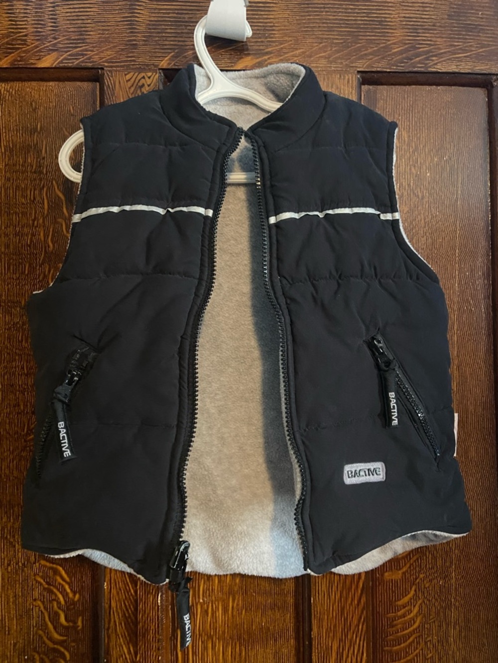 Kids Black Puffer Vest with Gray Fleece Lining - Bactive
